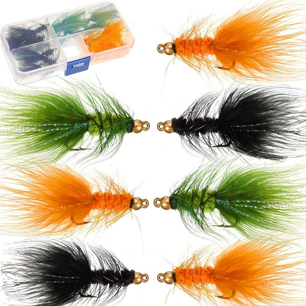 24 Pieces Woolly Bugger Streamer Fly Fishing Flies Nymph Trout Fly  Assortment Streamer Assortment Trout Fishing Flies with Fly Box 