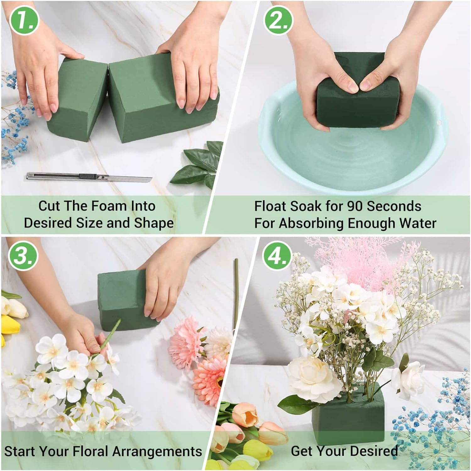 8 Pack Floral Foam Blocks for Fresh and Artificial Flowers, Wet Green Foam for Flower Arrangements Supplies，Wet Floral Foam for Crafts Wedding Decoration, 8.9" L x 4.1" W x 2.6" H