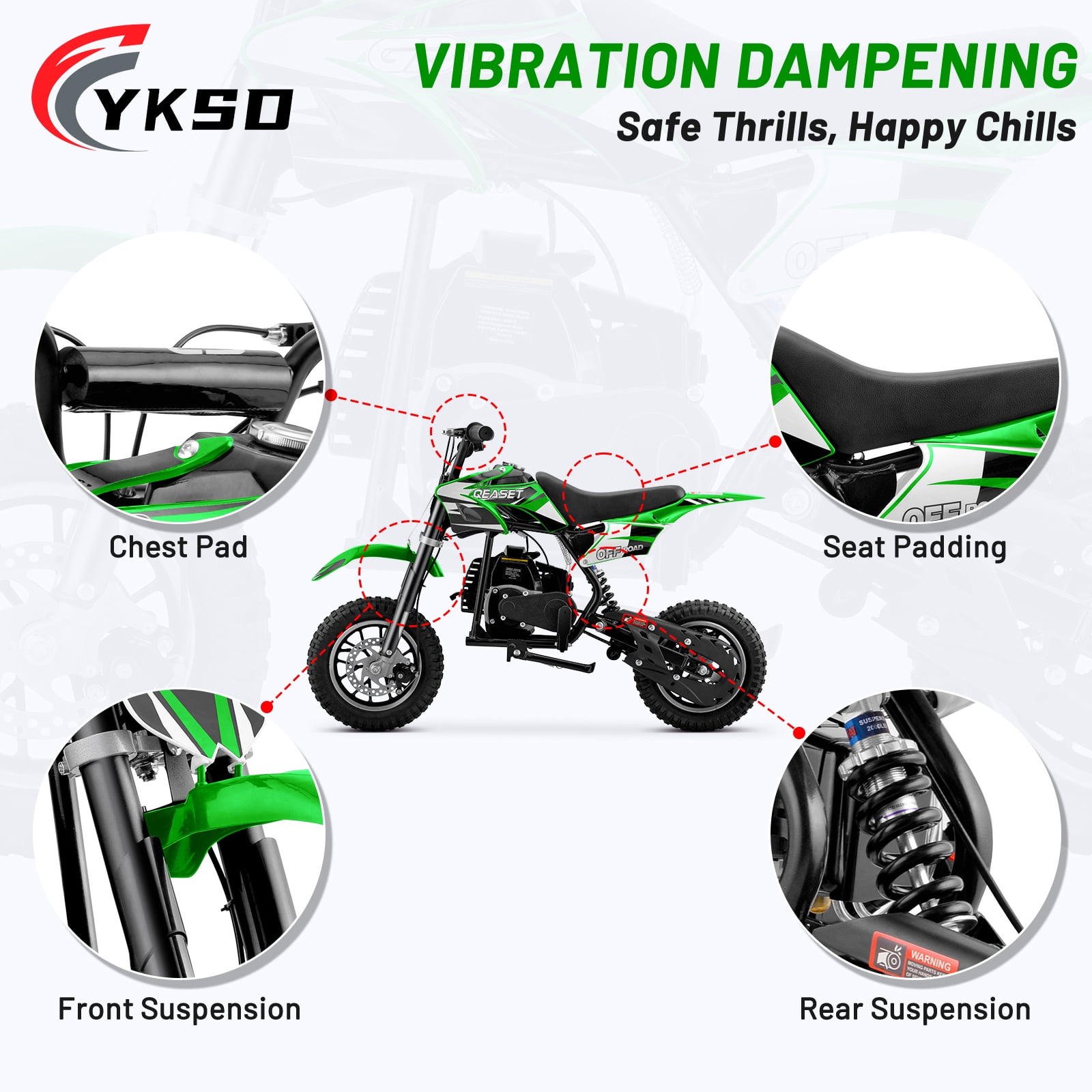 QEASET 39CC Dirt Bike, Gas Powered Mini Bike, Green