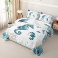 thumbnail image 3 of Manfei Cute Seahorse Bed Spread Queen,Ocean Themed Art Queen Coverlet Set,White Green,3 Pieces, 3 of 7