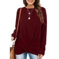 thumbnail image 5 of Timegard Tops for Women Crewneck Long Sleeve Front Knot Comfy Shirts Fall Casual Loose Tops Basic Tee, 5 of 8