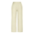 thumbnail image 5 of Women's Cotton Linen Pants Elastic Waisted Straight Leg Lounge Pants Casual Split Slacks Trousers with Pockets Beige X-Large, 5 of 6