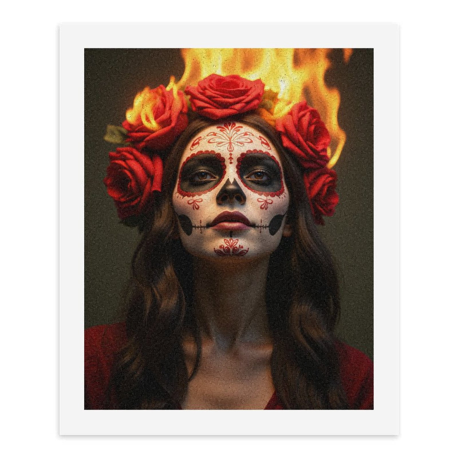 Paint By Numbers Kit for Adults Beginner - DIY Floral Skull Art Fire Roses Canvas Painting Kits for Adults, Frameless Paint By Number for Adults for Home Wall Decor 16x20 Inch