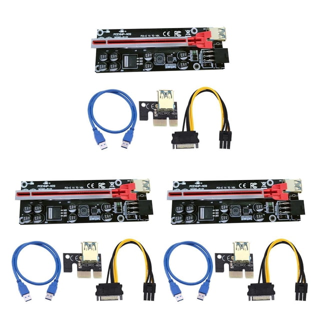 maskred PCI-E 1x to 6x USB 3.0 Extender Card Board Portable Mini Computer Desktop PC Module Mining Adapter Accessories Red Slot Blue Cable 3Set