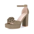 thumbnail image 6 of BLISSFUL STEP Women's Flower Square Toe High Platform Chunky Heel Sandals Khaki 11, 6 of 8