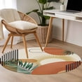 thumbnail image 5 of Boho Geometric 3ft Area Rug, Farmhouse Orange Abstract Leaves Stripes Washable Non-Slip Small Round Rugs for Entryway Bedroom Kitchen, Soft Circle Carpet for Dining Room, Playroom Nursery Rug, 5 of 9