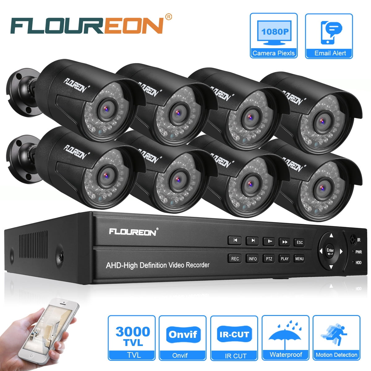 FLOUREON 1080N HDMI 8CH 4CH DVR IR CUT Outdoor 720P CCTV Security Camera System
