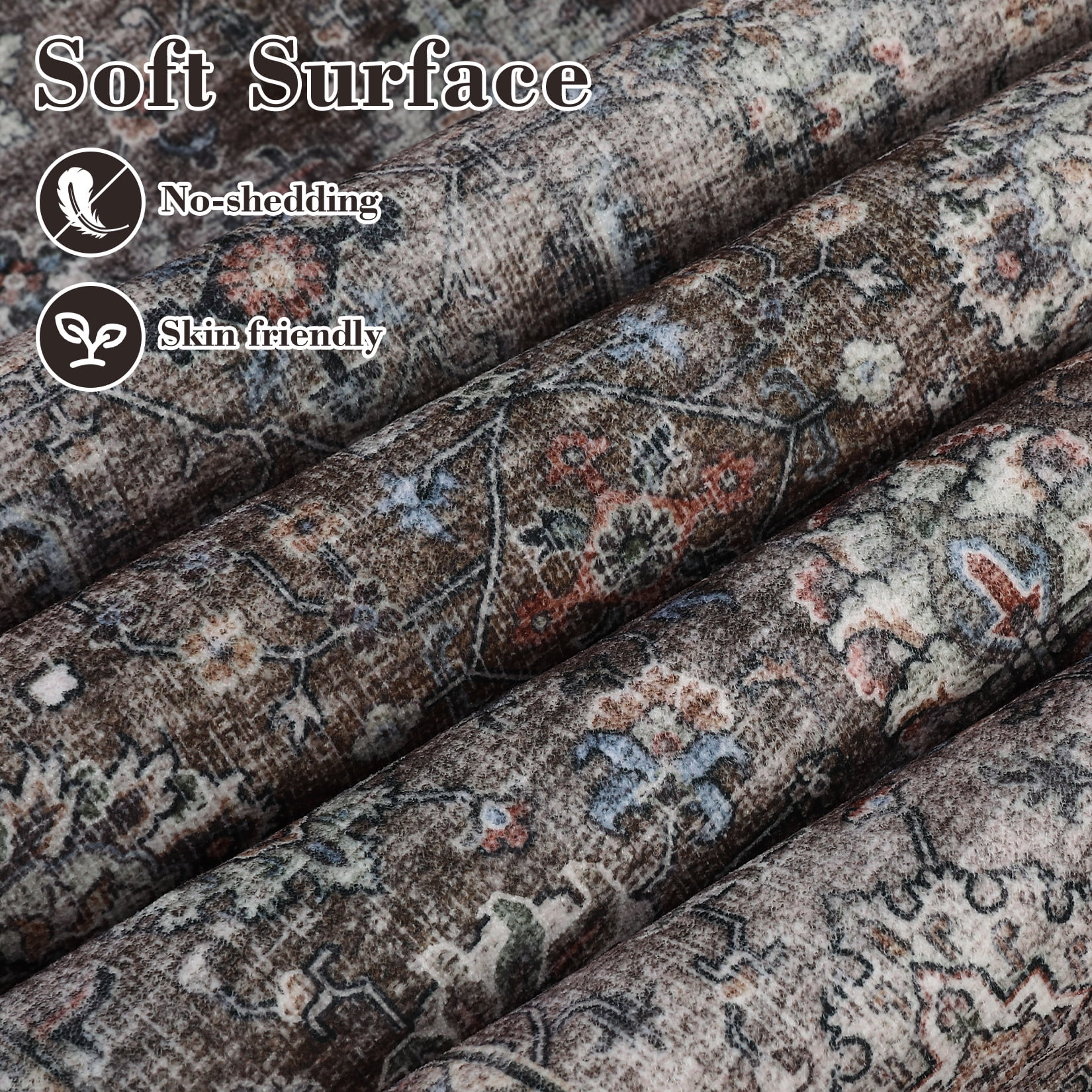Hasoo Washable Rug 10' x 13' Rugs for Living Room Vintage Floral Farmhouse Indoor Non Slip Large Carpet for Bedroom, Brown