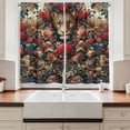thumbnail image 2 of Ambesonne Leopard Kitchen Curtains, Rich Rococo Style Roses, 55"x24", Dark Coral Caramel and Blue, 2 of 3