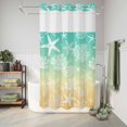 thumbnail image 6 of No Hook Shower Curtain, Teal Yellow Ombre Coastal Shower Curtains for Bathroom with See Through Top Window, Sea Nautical Summer Beach Starfish Coral Waterproof Bath Curtain Small Stall 36"x78", 6 of 9