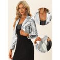 thumbnail image 2 of Blazer con Parte Delantera Abierta para Mujer con Solapa con Muescas, Manga Larga, Chaqueta de Lentejuelas Brillantes Plata M, 2 of 6