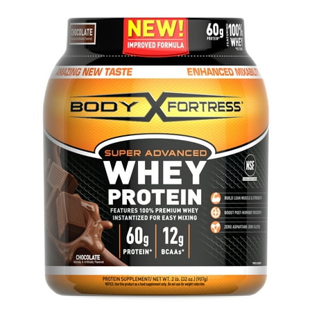 Body Fortress Super Advanced Whey Protein Powder, Chocolate, 60g Protein, 2lb,