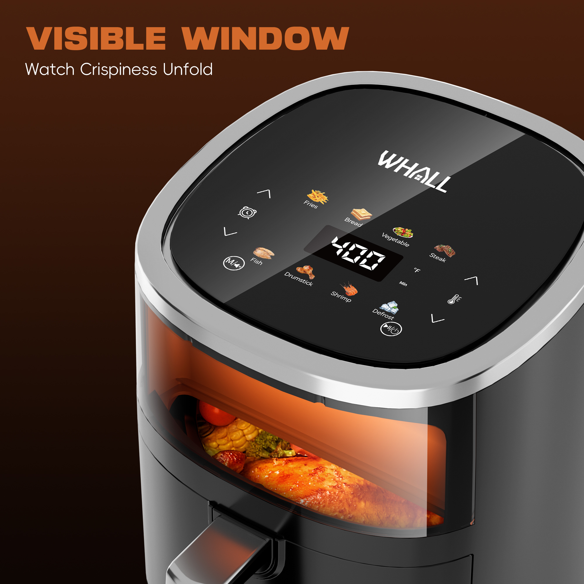 WHALL 4QT Air Fryer Oven, 8-in-1 Preset Menus, LED Smart Touchscreen, Reduce 85% Fat,1200W