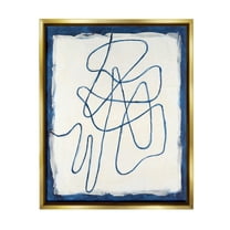Stupell Industries Blue Line Abstraction Abstract Painting Gold Floater Framed Canvas Art Print Wall Art, 17 x 21