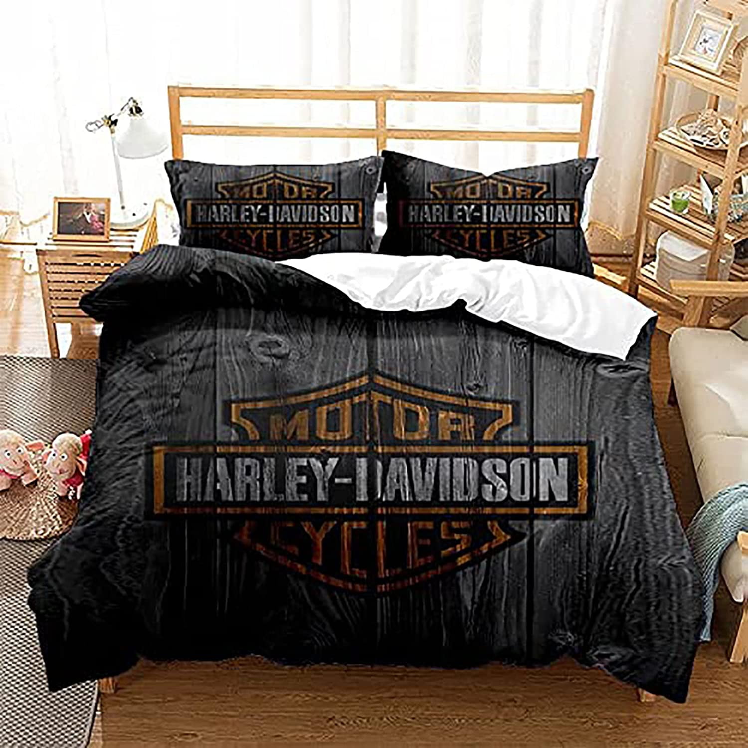 LAICAIW 3D Harley Davidson Bedding Sets Duvet Cover Sets with 2 Pillowcases Twin Size Coverlet Duvet Cover Pillowcase no Comforter Inside