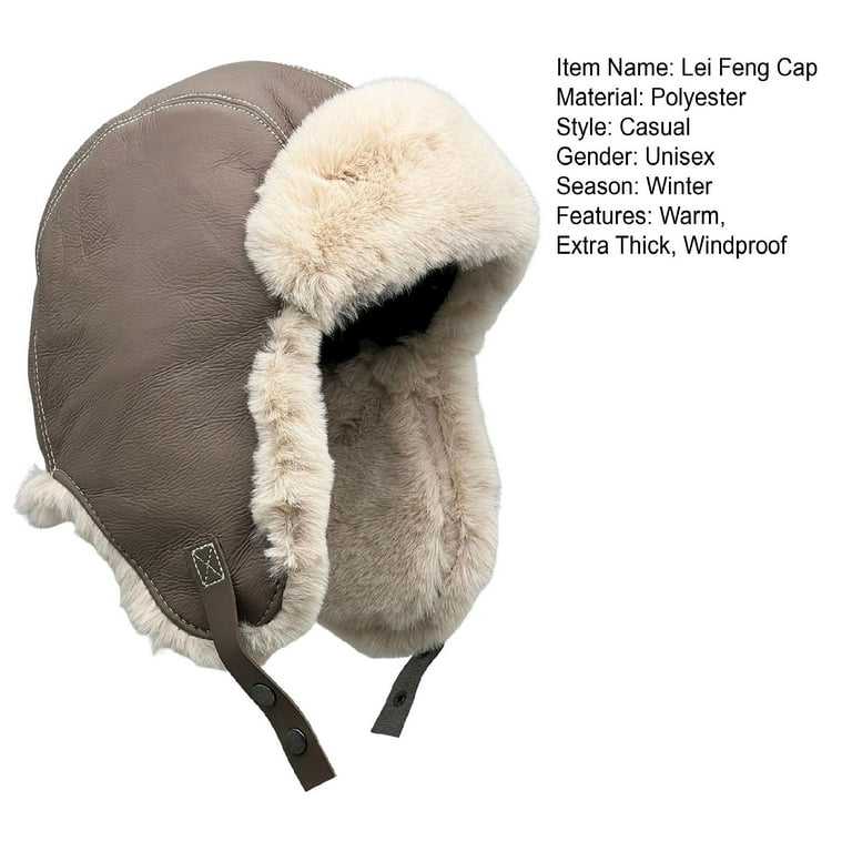 Faux Fur Bomber Hat Winter Trapper Hat Men's Russian Hat with Fur Ear Flaps