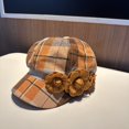 thumbnail image 1 of Retro Checkered Beret With Floral Embellishments; Artistic Style Baseball Cap With Three-dimensional Floral Decoration., 1 of 15