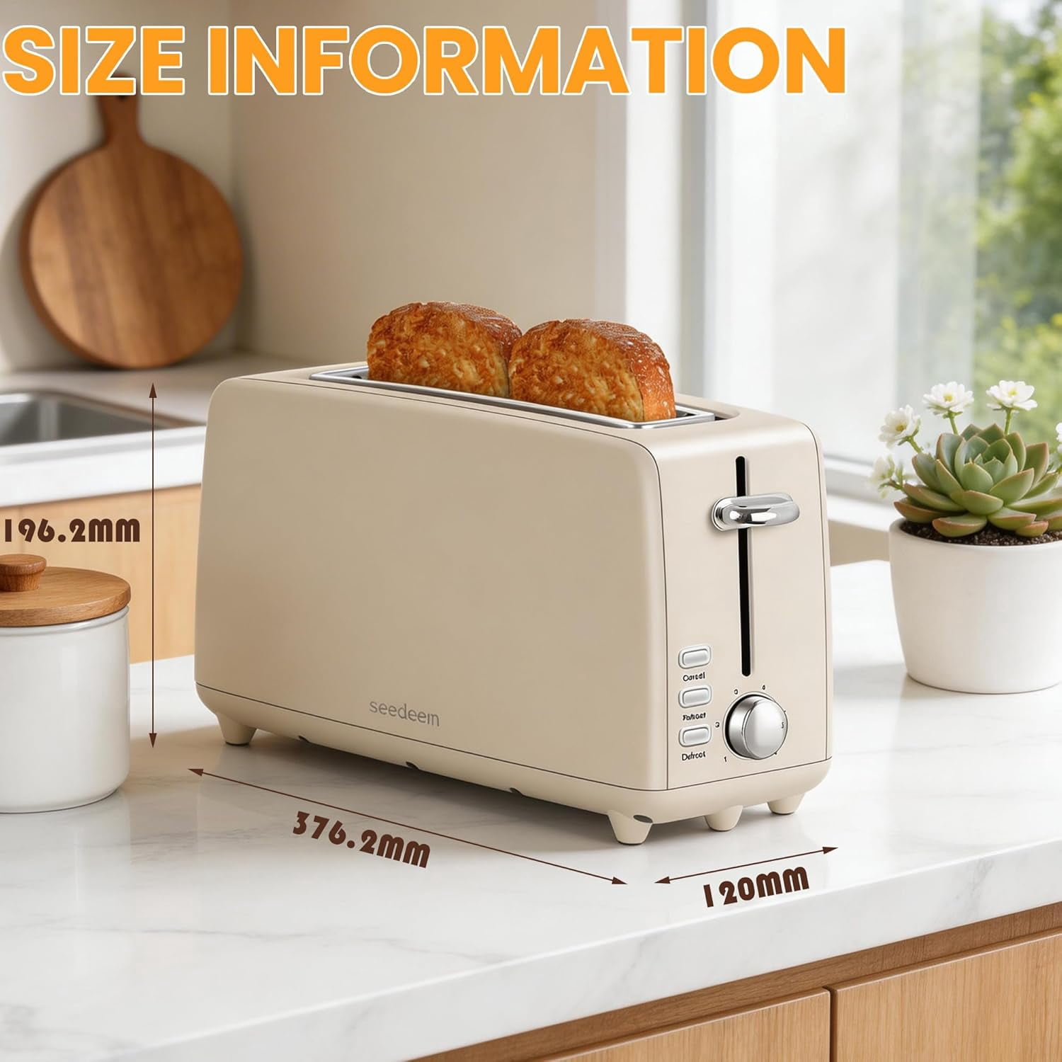 2 Toasters, Stainless Steel Slim Toasters, with Defrosting And Reheating Functions, 5 Bread Types And 6 Tone Settings, 2 Wide Slots Of 1.5-inch Toasters
