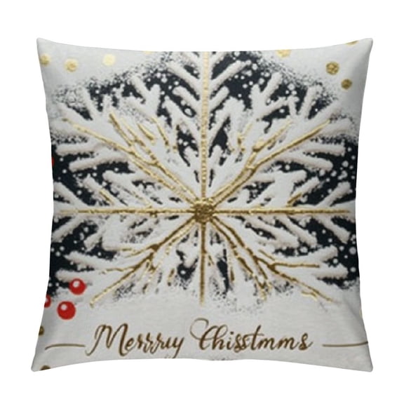 Patifu White Gold Christmas Decorations Throw Pillow Covers Winter Xmas Navidad Home Holiday Décor Velvet Cushion Cases for Sofa Tree Snowflake Reindeer 12x12in