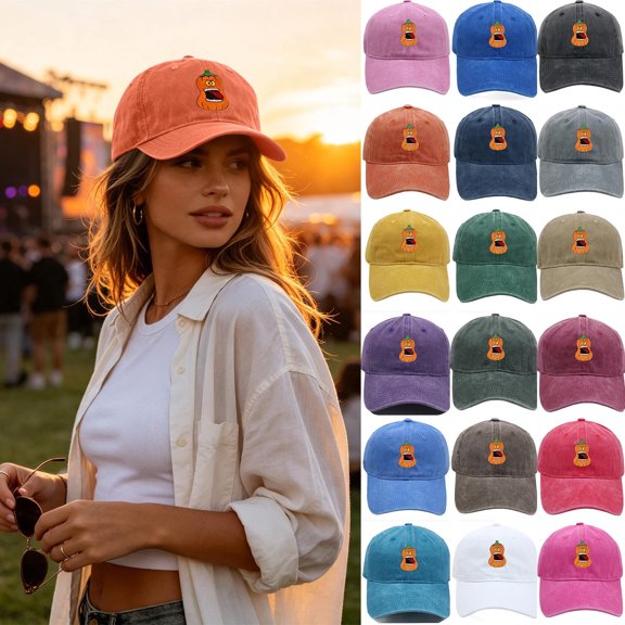 Halloween Pumpkin Baseball Cap Funny Embroidered Trucker Flatbill Hat Gift, AA-Orange