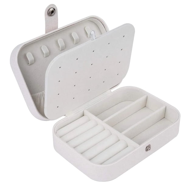 Organizador de joyas Estuche de almacenamiento de tamaño pequeño Joyero para mujer Organizador de joyas de viaje de doble capa para collar Pendientes Anillos Estuche con soporte brillante