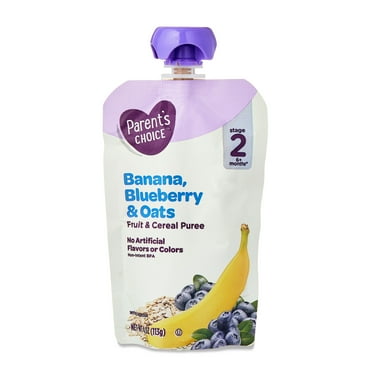 Parent's Choice Stage 2 Baby Food, Banana, Blueberry, and Oats Fruit and Cereal Puree, 4 oz Pouch