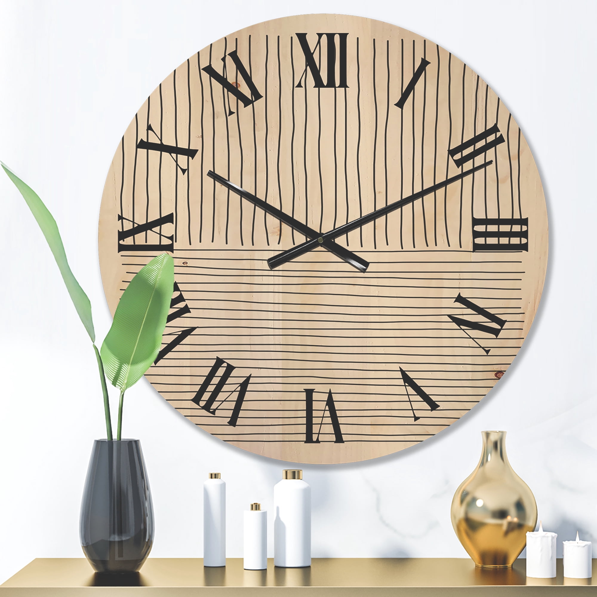 Designart 'Minimal Geometric Lines Vertical and Horizontal III' Modern Wood Wall Clock