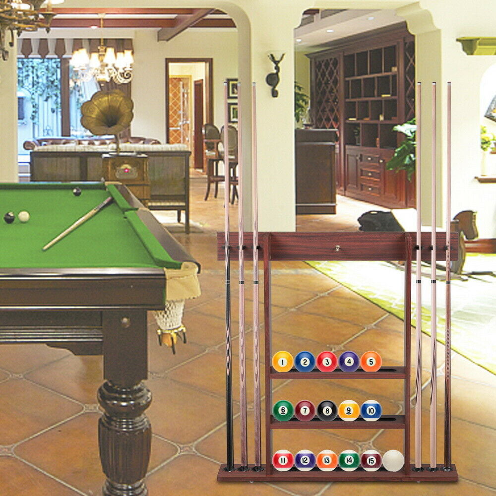Mahogany 6 cue Snooker Pool Billiard table wall rack cue rest extension holder 