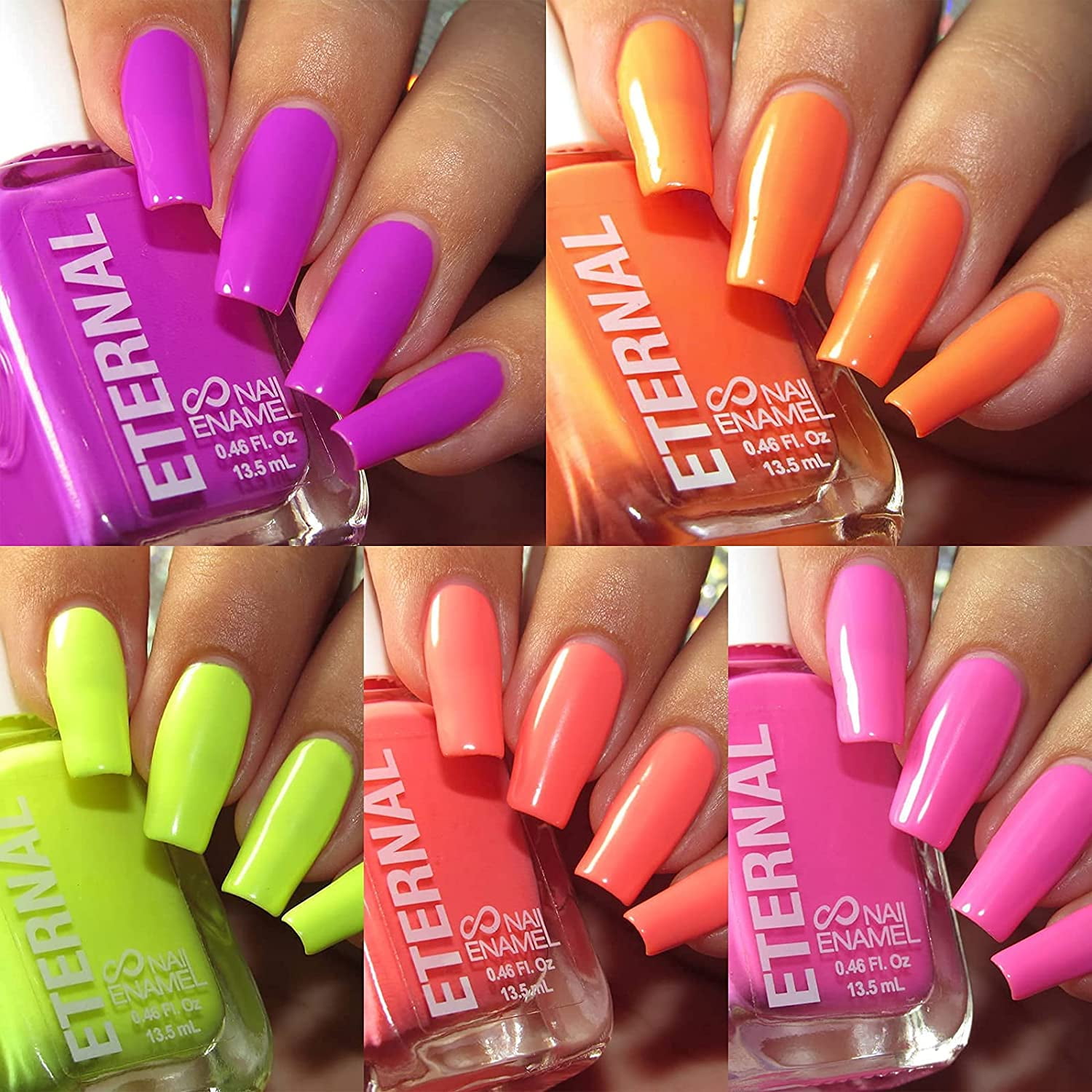 Eternal Neon Nail Polish Set for Women (GIRLS JUST WANNA HAVE NEONS) - Nail Polish Set for Girls - Lasting & Quick Dry Finger nail Polish Kit for Home DIY Mani Pedi - Made in USA, 13.5mL (Set of 5)