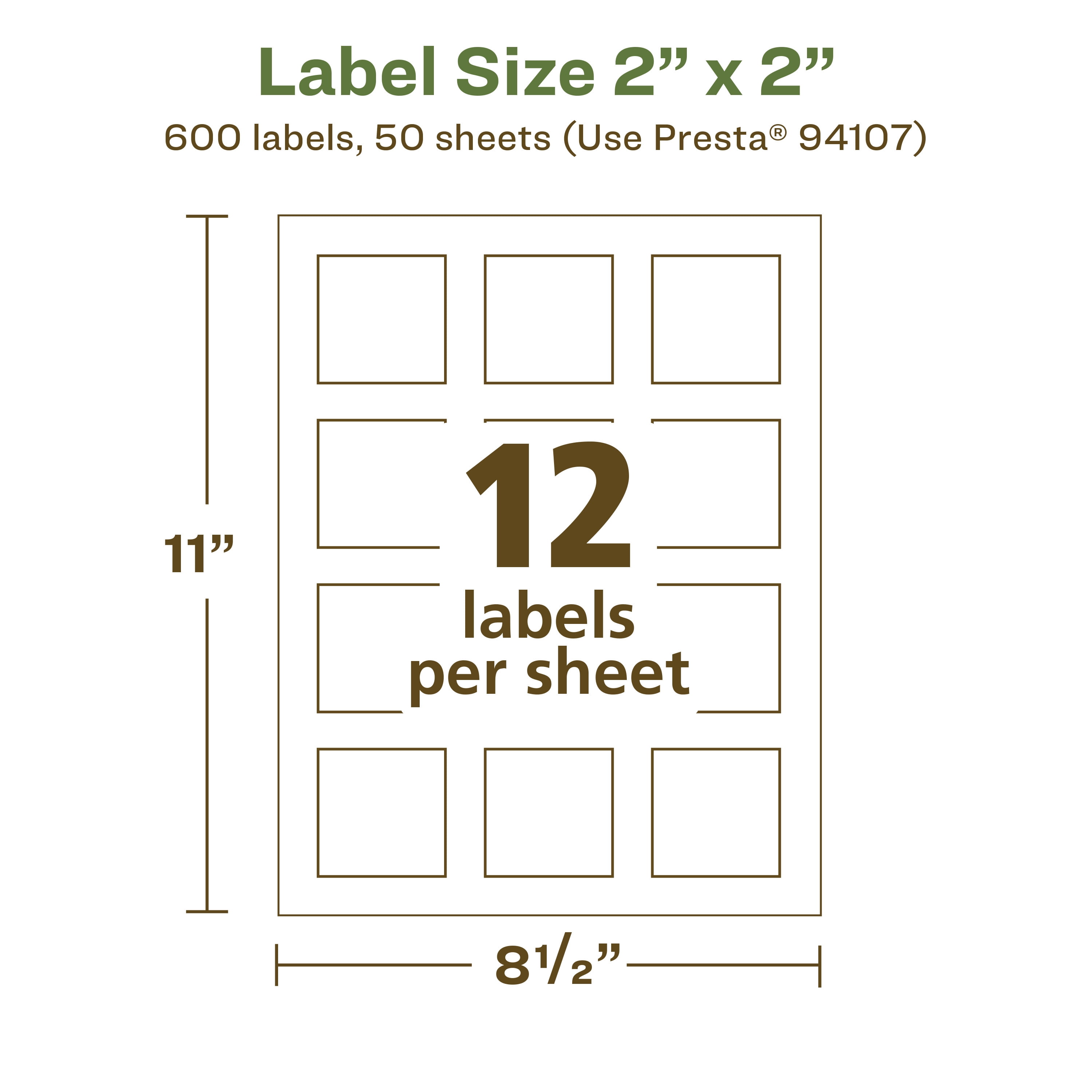 Avery EcoFriendly Square Labels, 2" x 2", 600ct
