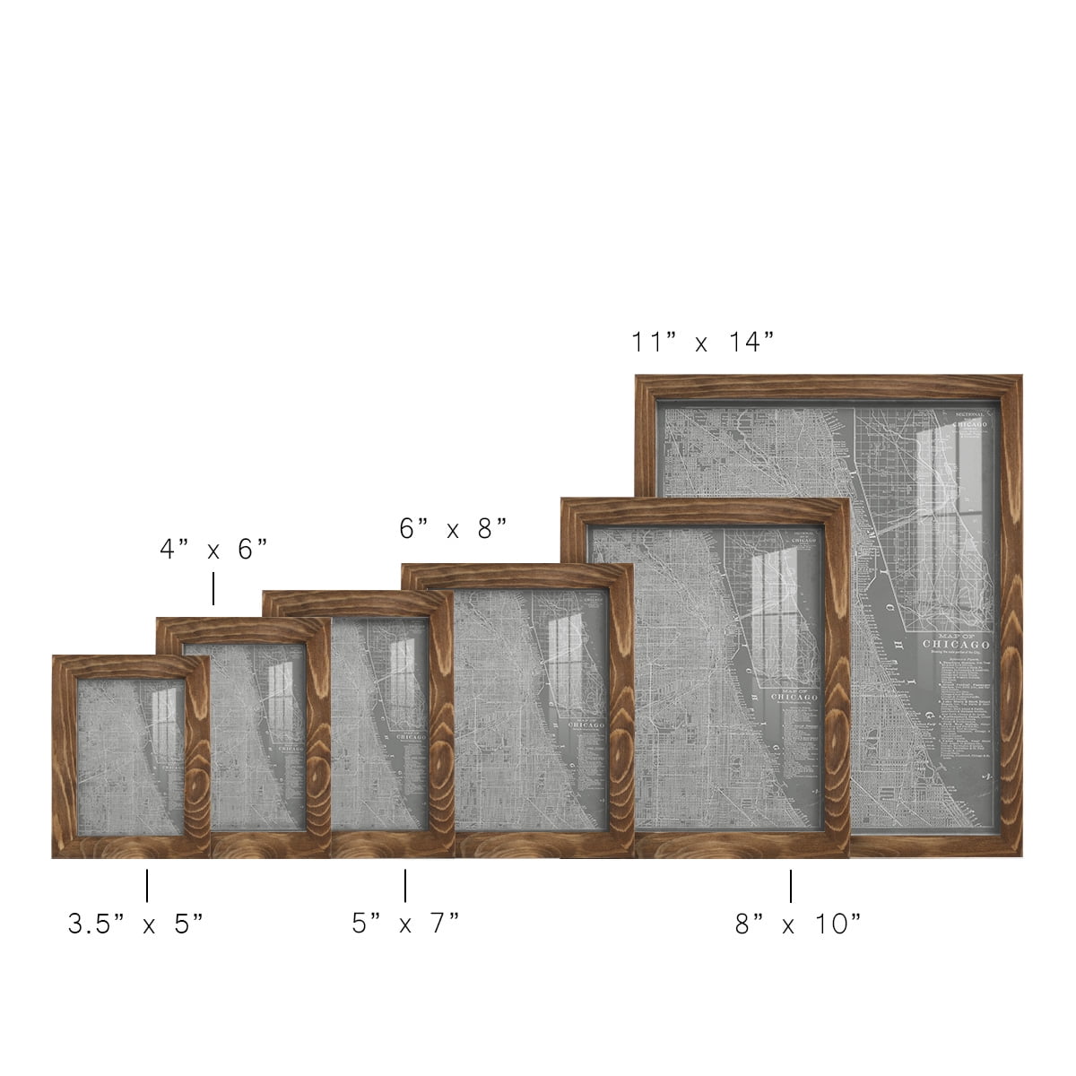 City Map of Chicago -Framed Print w/glass-Walnut