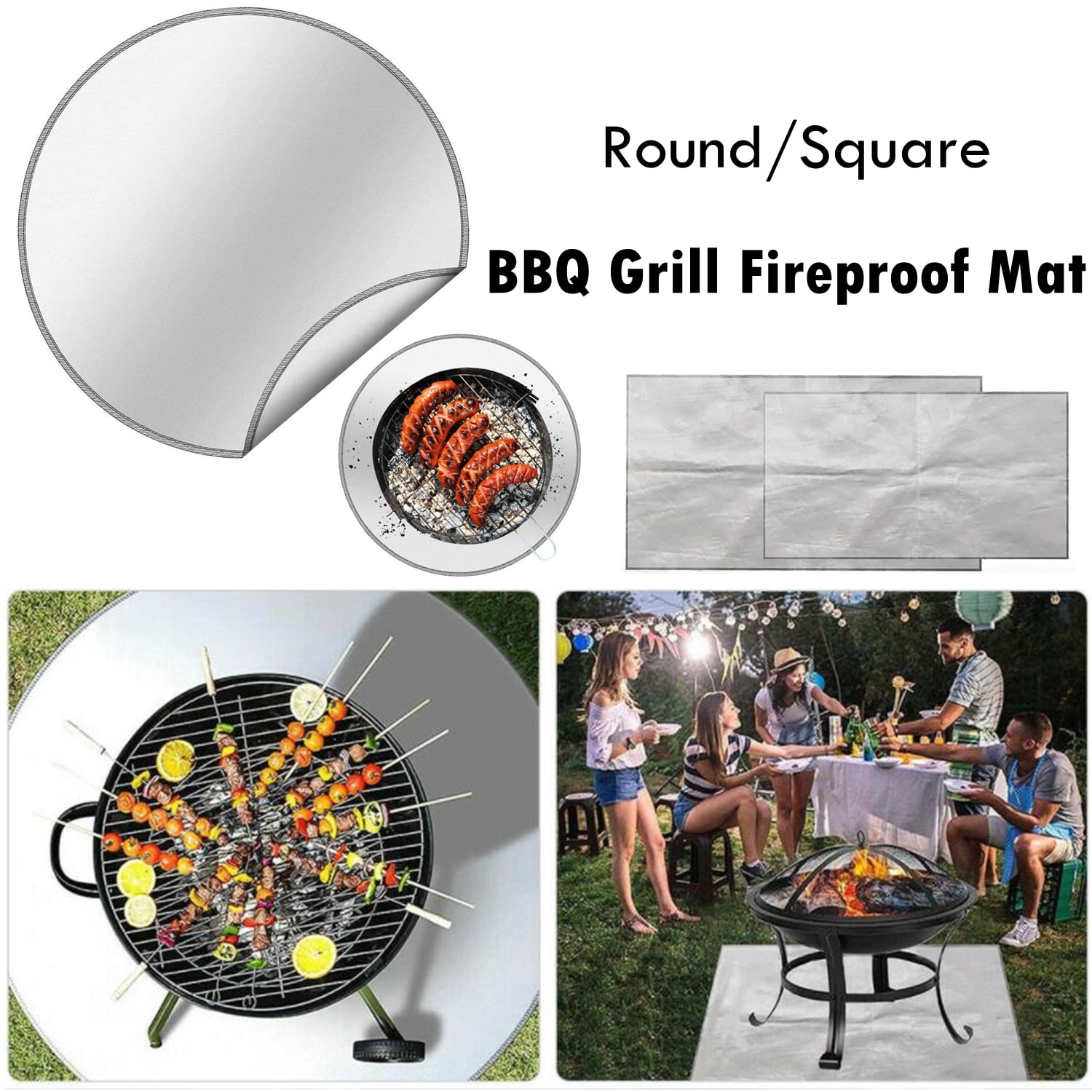 91.4cm Outdoor BBQ Grill Protective Mat Round Floor Pad Fireproof Oil Resistant 