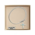 thumbnail image 3 of 7 1/4 inch Oval Eye Hook Bangle Bracelet w/ Cross medal charm w/ December Blue Swarovski Crystal, 3 of 3