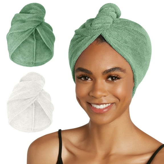 Turbie Twist Microfiber Hair Towel Wrap for Women and Men | 2 Pack | Bathroom Essential Accessories | Quick Dry Hair Turban for Drying Curly, Long & Thick Hair - Kashmir & Frosted Mint