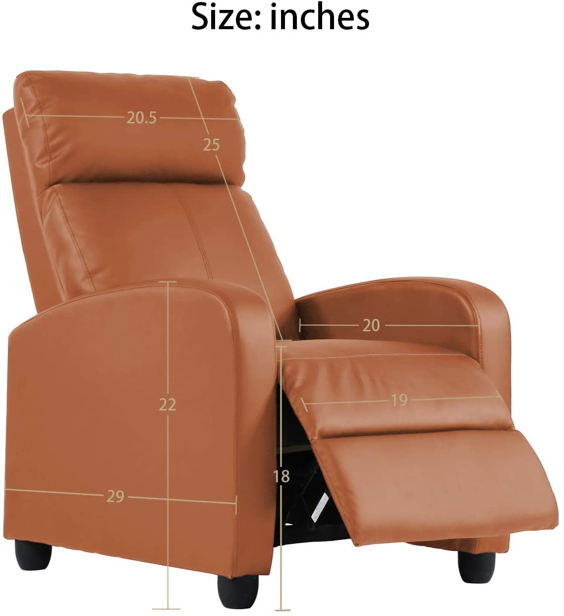 FDW Recliner Chair for Living Room Furniture Home Theater Seating Glider Chairs Modern Wingback Single Sofa PU Leather with Footrest (Tan)
