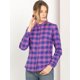 thumbnail image 3 of Allegra K Blusa De Algodón Camisa A Cuadros Collar Del Soporte Manga Larga Para Mujer Azul Púrpura XL, 3 of 6