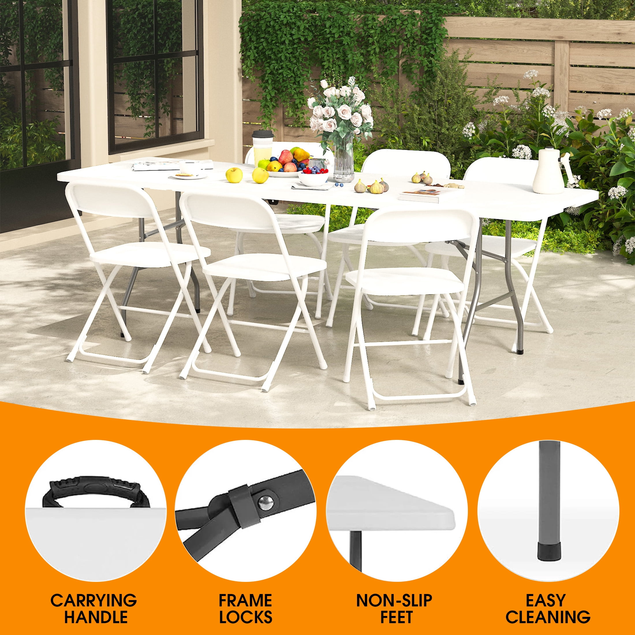 MAYEERTY 6FT Foldable Rectangular Folding Table, Portable Heavy Duty Utility Fold Up Table with Carrying Handle, Indoor Outdoor Waterproof for Dining, Picnic, Party, Camping, Banquet