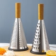 thumbnail image 2 of 1pc Stainless Steel Cone-Shaped 3-Sided Vegetable Grater, Cheese Shredder with Wooden Handle, Multi-Functional Kitchen Gadget for Melon and Fruit, Vertical, Melon, 2 of 6