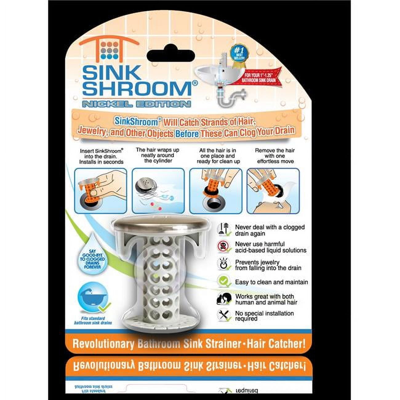 SinkShroom Gray Bathroom Sink Drain Protector Hair Catcher, Ice