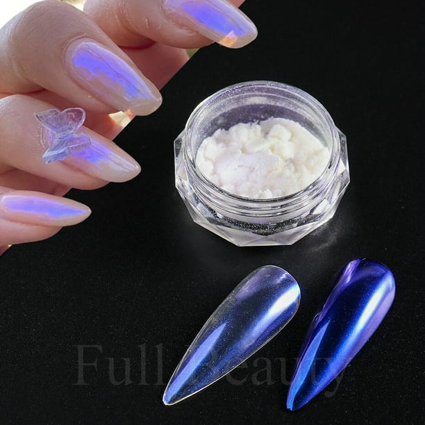 1 caja de polvo de hada Aurora para uñas, pigmento blanco perla para frotar en uñas, polvo brillante, cromo, manicura, decoraciones holográficas TRX Dengxun unisex