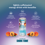 Moment Easy Energy Drink (Peach) – Zero Added Sugar Sparkling Energy Drinks with Natural Caffeine, Magnesium, B Vitamins & Lion’s Mane – L-Theanine & Adaptogens for Mood, Focus & Clarity – 12 Pack
