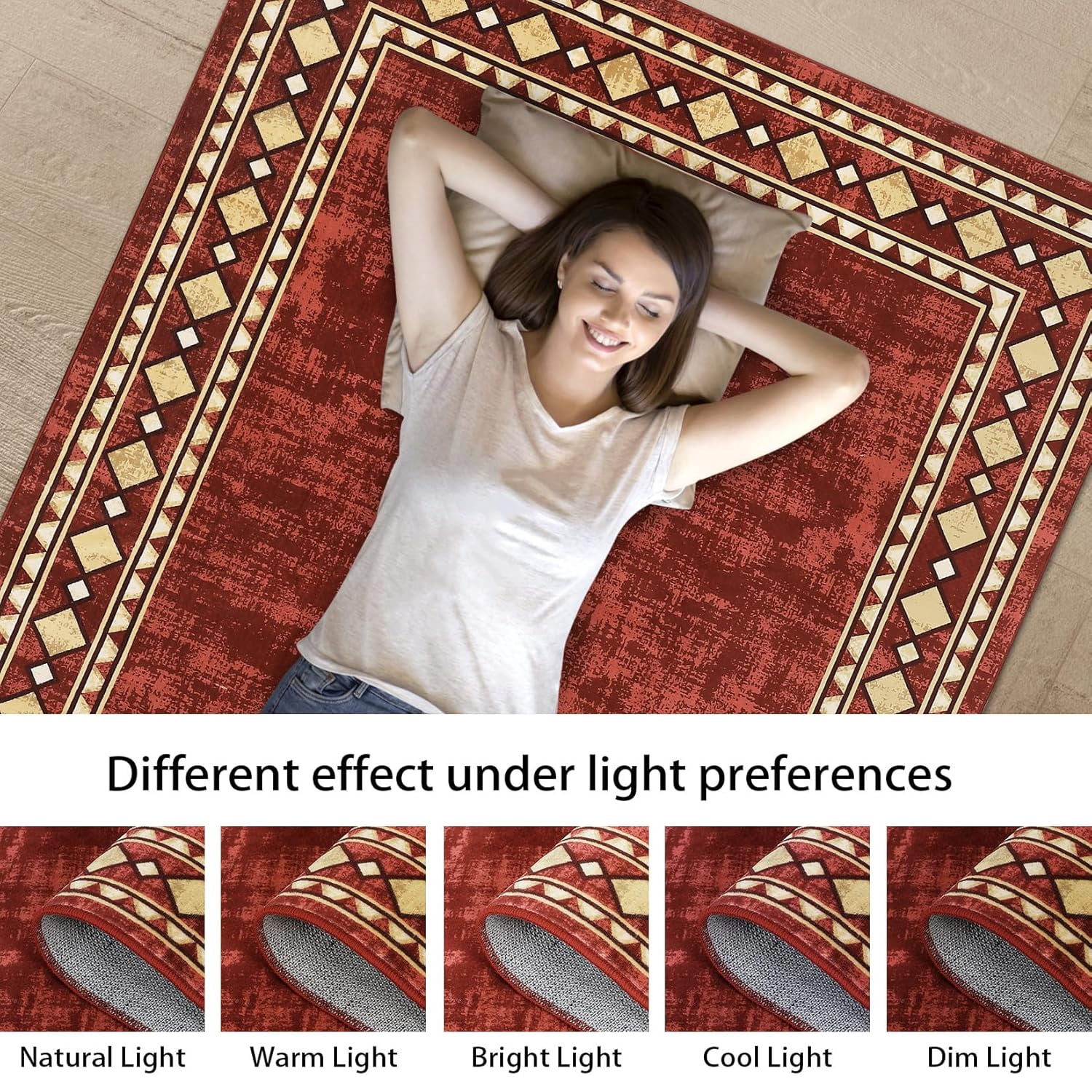Shininglove Large Modern Bordered Area Rugs 9x12ft for Living Room, Machine Washable Low Pile Carpet with TPR Non-Slip Backing for Nursery Room Playroom(Red)