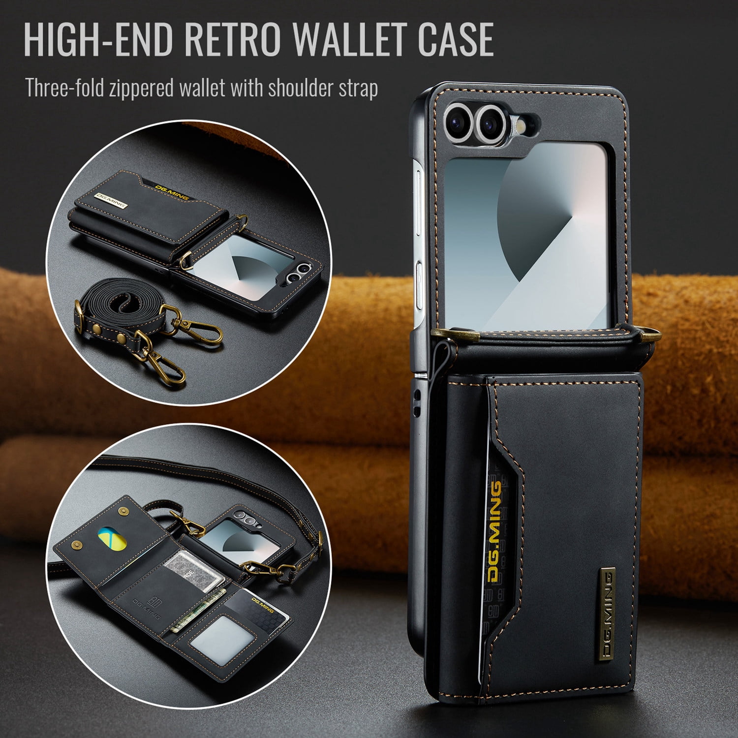 ETFAST Leather Phone Case For Samsung Galaxy Z Flip 6 Wallet Leather Case with Card Holder Leather Phone Case Shockproof Protective Cover