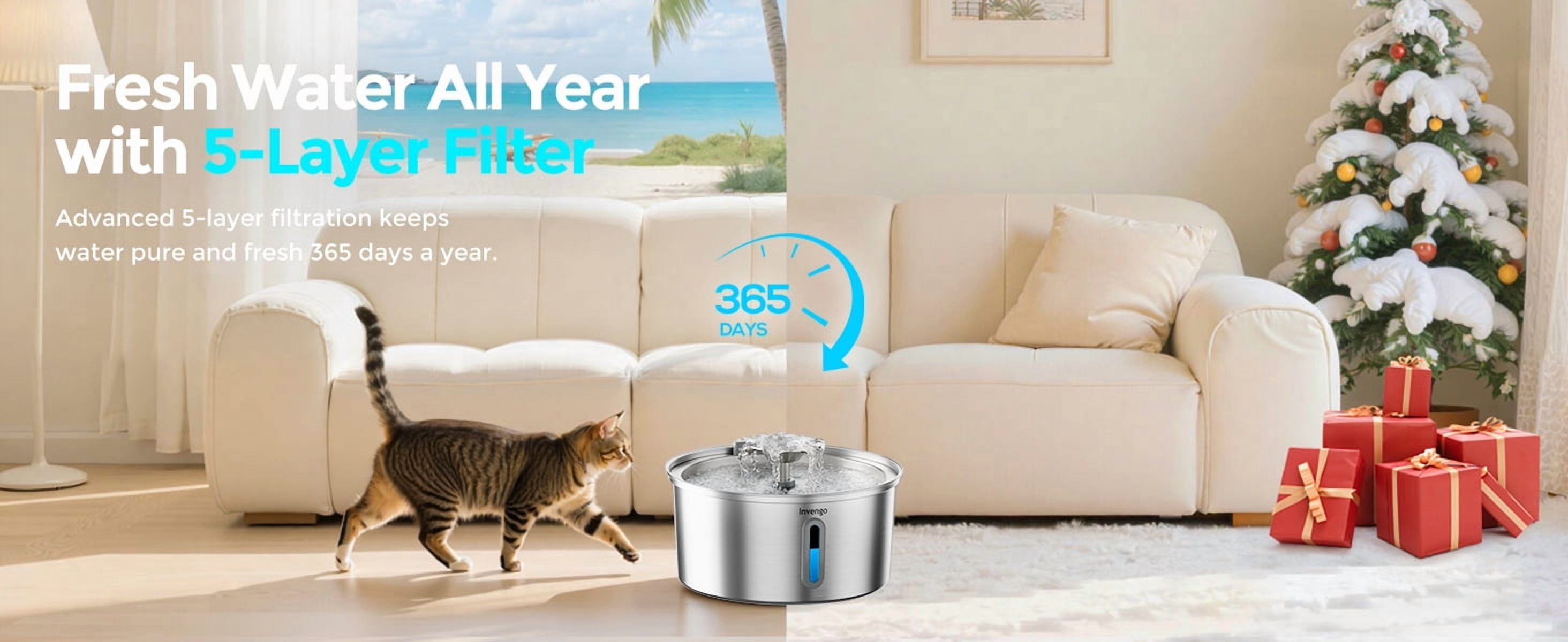 3.2L/108oz Stainless Steel Cat Water Fountain, Invengo Automatic Pet Water Dispenser with 2 Flow Modes, BPA-Free, Food-Grade Metal, Ultra-Quiet Pump for Indoor Cats &Dogs