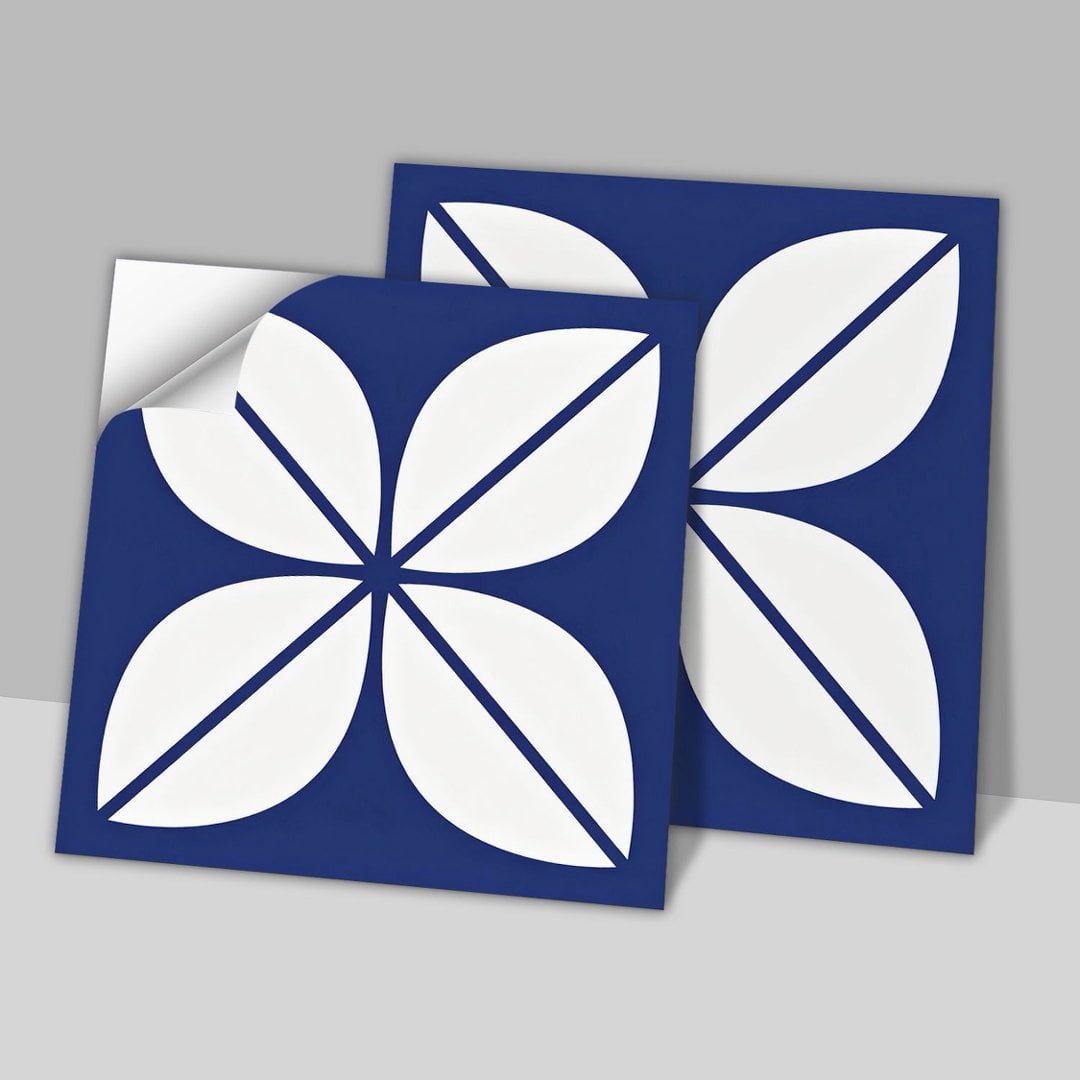 24Sheets Self Adhesive Wall Tile Sticker 7.9" x 7.9" Peel and Stick Waterproof Backsplash Flowers Decals for Kitchen Bathroom Decoration Blue White