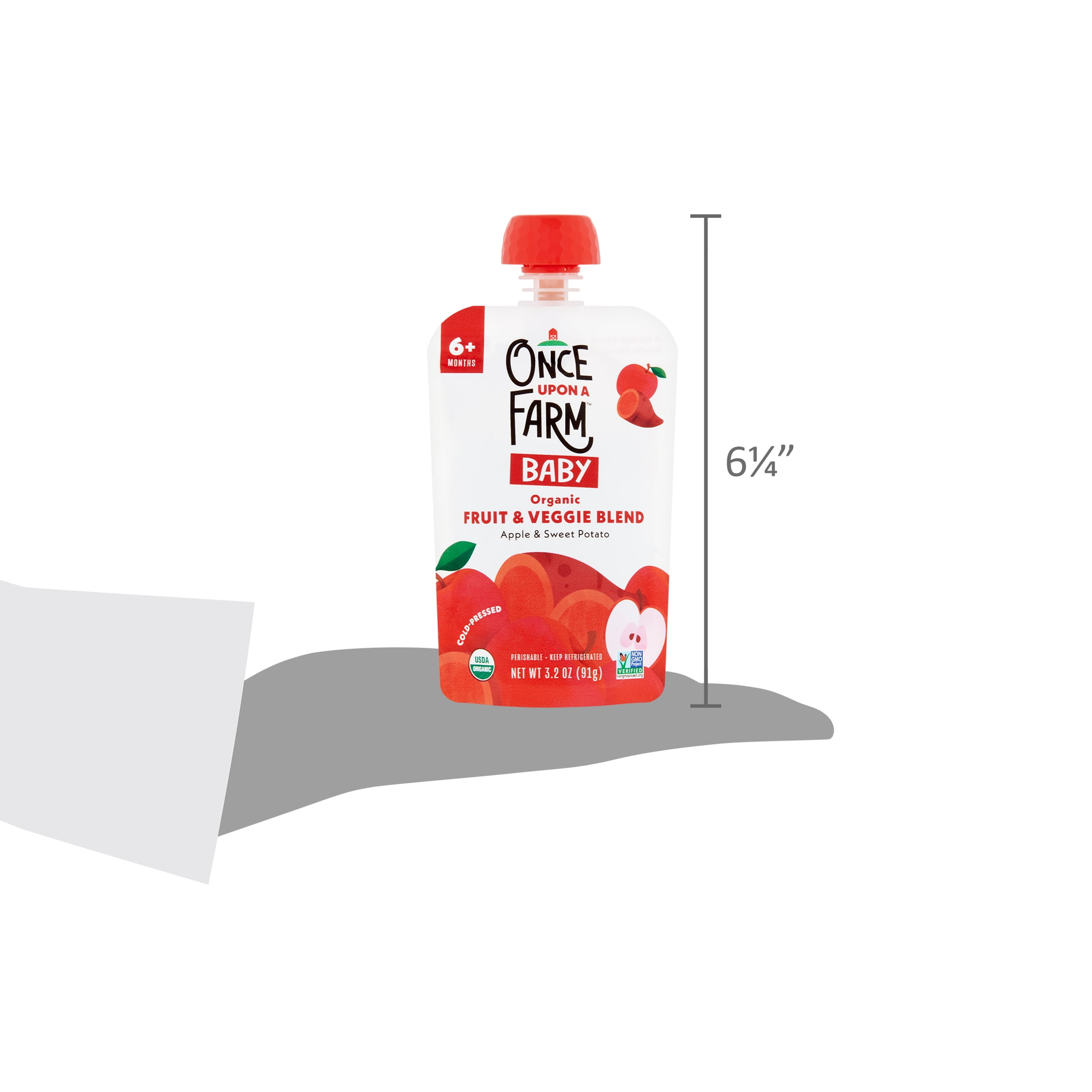 Once Upon a Farm Organic Refrigerated Baby Food Fruit & Veggie Blend Apple & Sweet Potato, 3.2oz Pouch