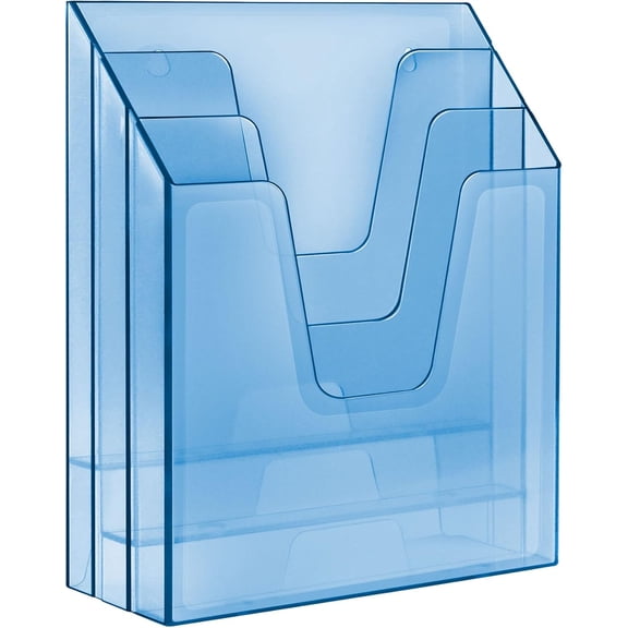 Acrimet Vertical Triple File Folder Holder Organizer, File Sorter (Plastic) (Clear Blue Color)