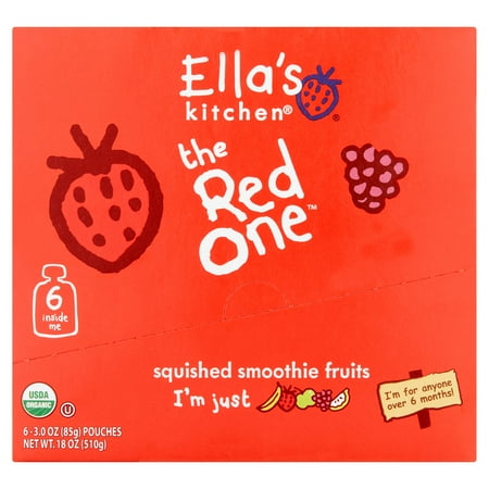 Ella's Kitchen Organic Baby Food The Red One Smoothie Fruits Baby Food 6+ Months, 3.0 oz, 6 pack