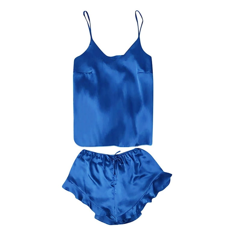 Zuwimk Lingerie For Women Plus Size,Women Satin Lace Chemise Nightgown Full  Slips Sleepwear Dark Blue,L 