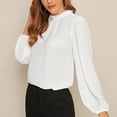 thumbnail image 3 of Mangas de farol, transpirable, diseño de color puro para el hogar, la oficina, las compras y los viajes. Talla M. Blusa de gasa blanca con cuello alto, 3 of 6